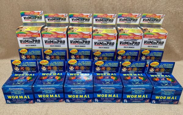 6 Boxes VitMinPro Powder and 12 Boxes Wormal Anthelmintic Tablet