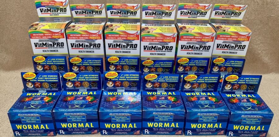 6 Boxes VitMinPro Powder and 12 Boxes Wormal Anthelmintic Tablet